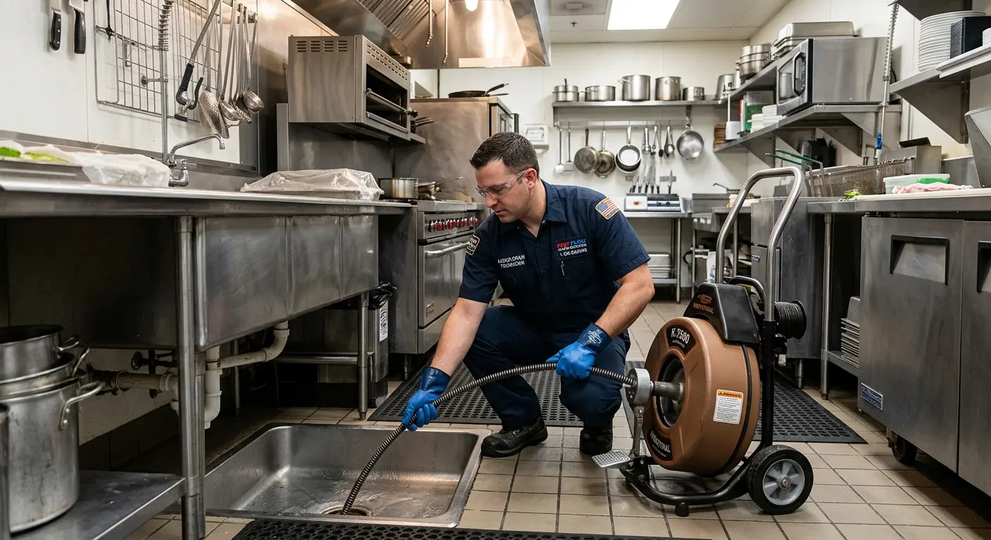 Commercial drain cleaning service in a restaurant kitchen in Wichita Falls